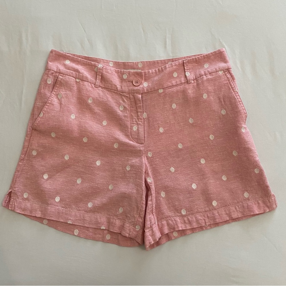 Pastel Pink With Embroidered White Polka Dots Linen Blend 6” Shorts Size 6